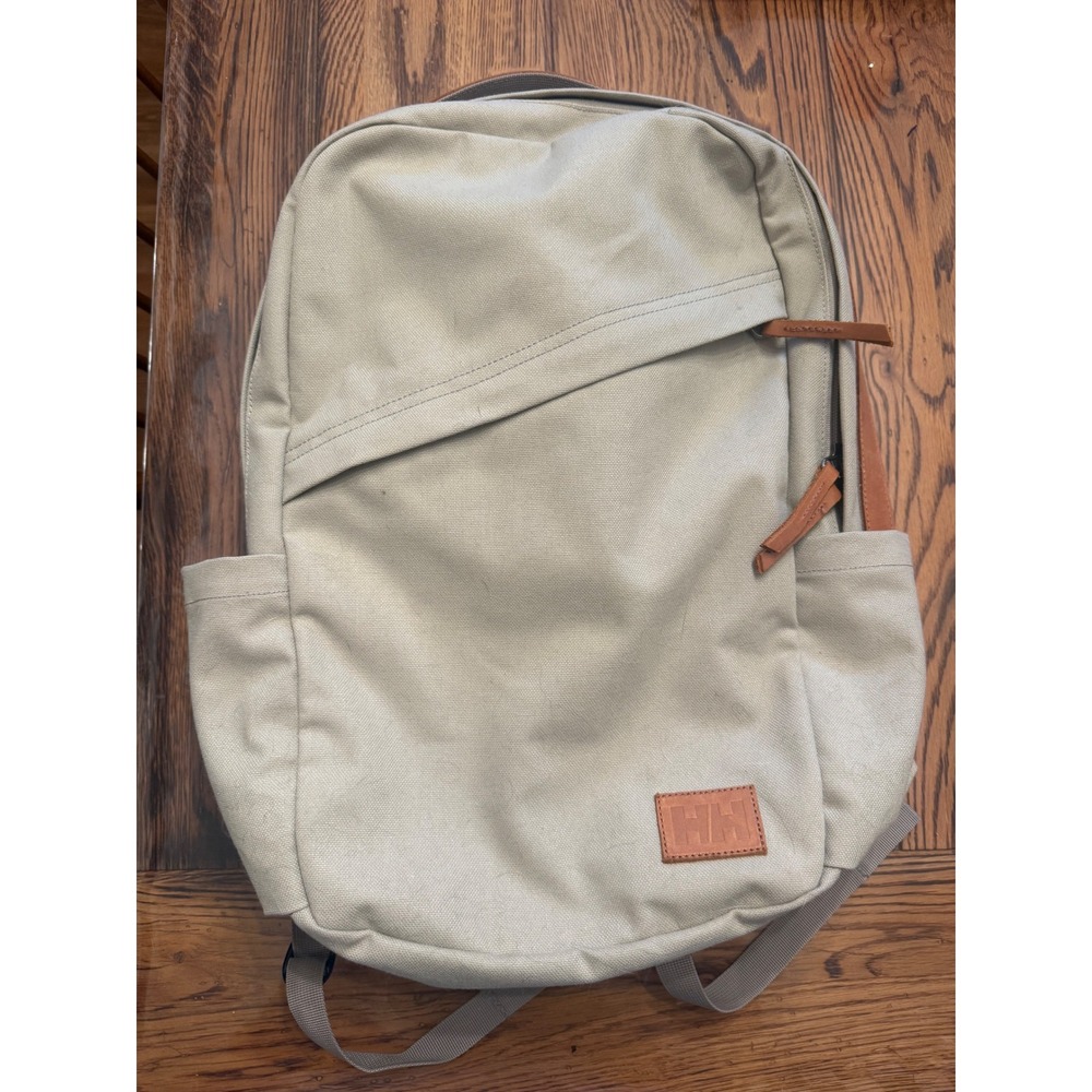 Helly Hansen Backpack Unisex OS Beige Canvas Leather Trim Daypack‎ Pocket